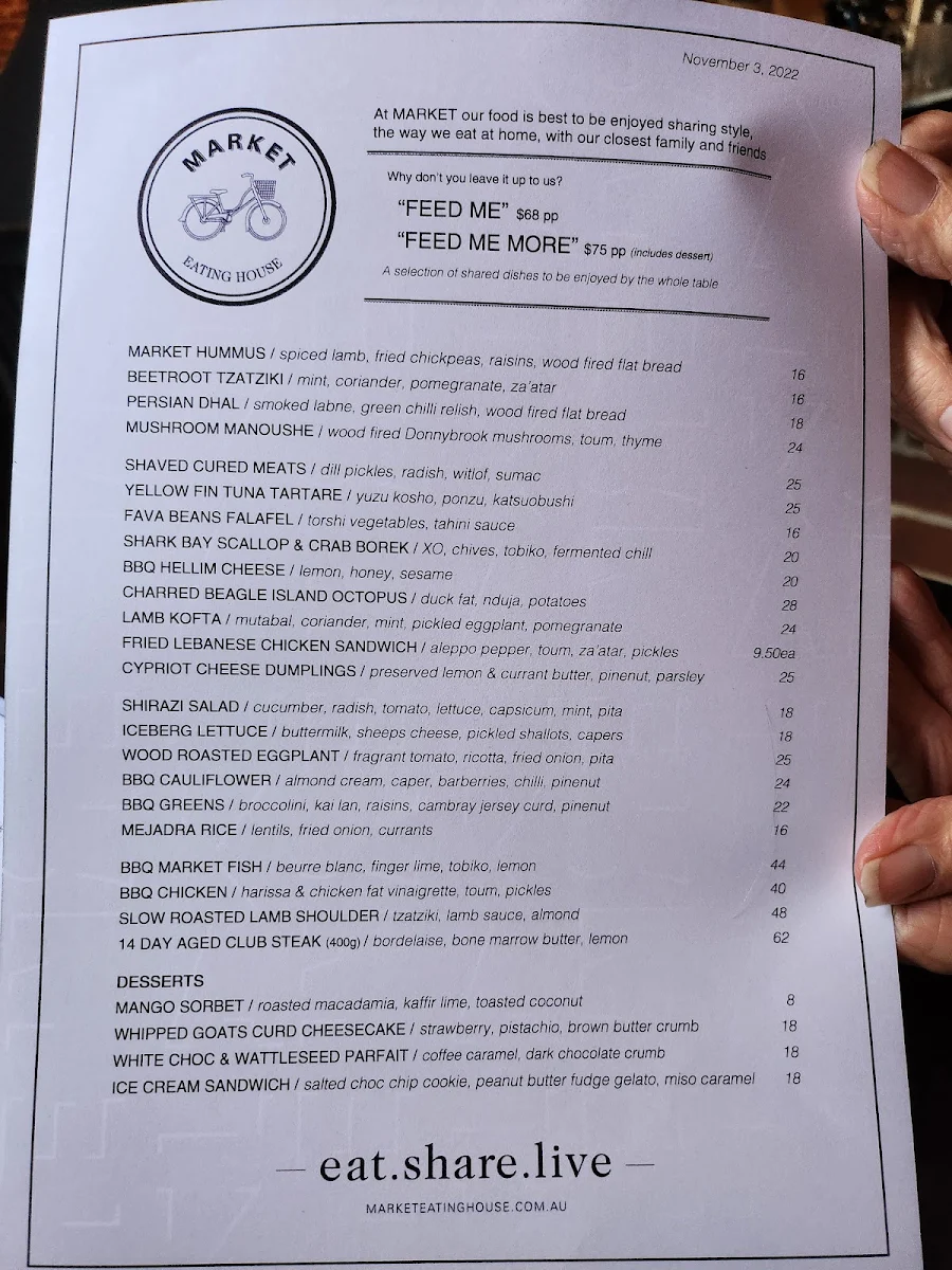 Menu, Market Eating House