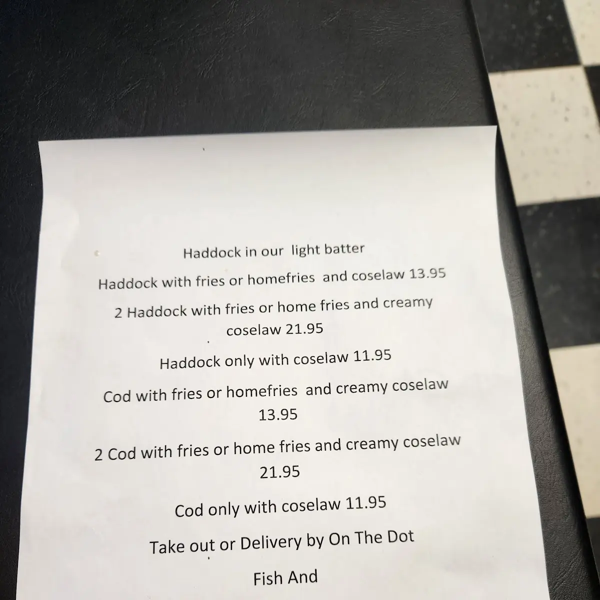 Menu, Ma & Pa's Bar & Grill