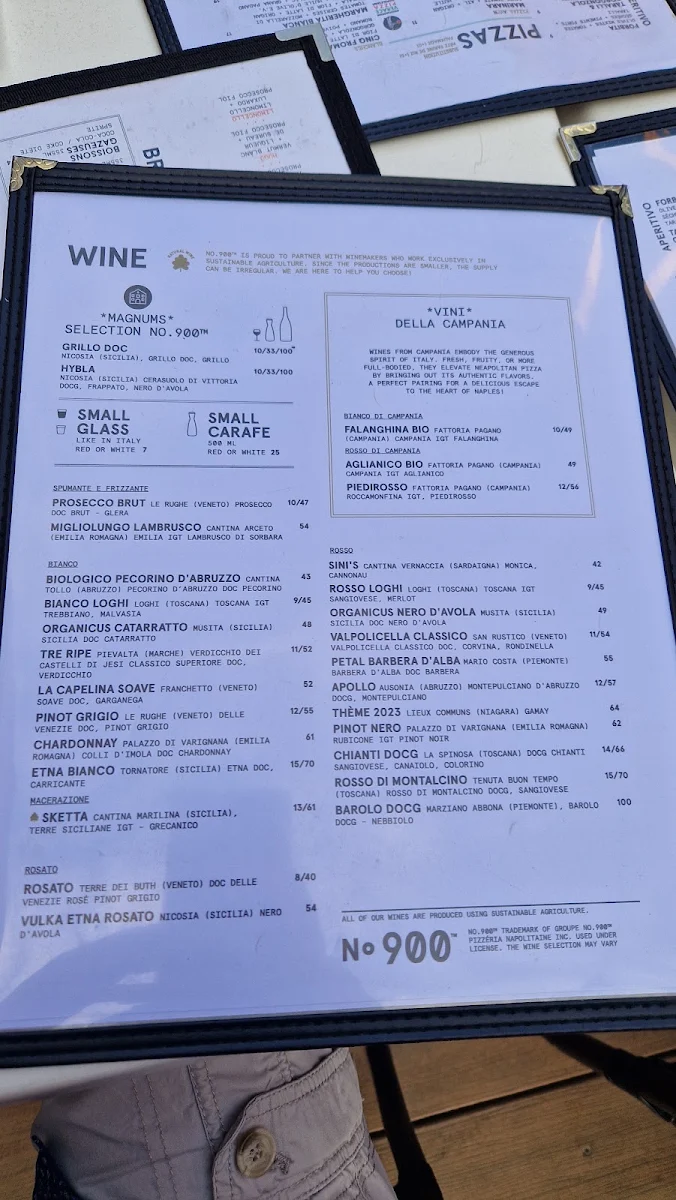 Menu, Pizzéria NO.900