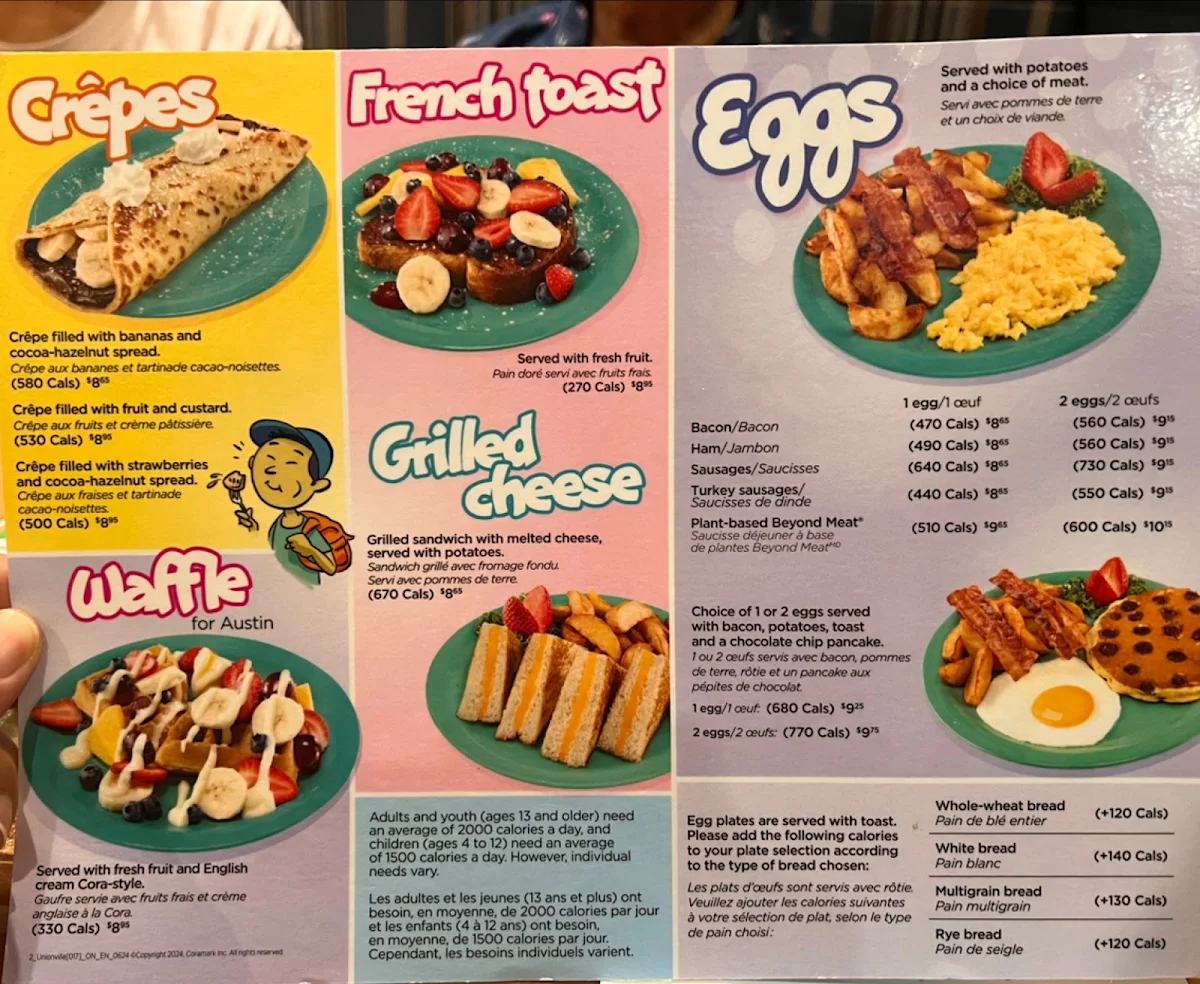 Menu, Cora Breakfast and Lunch