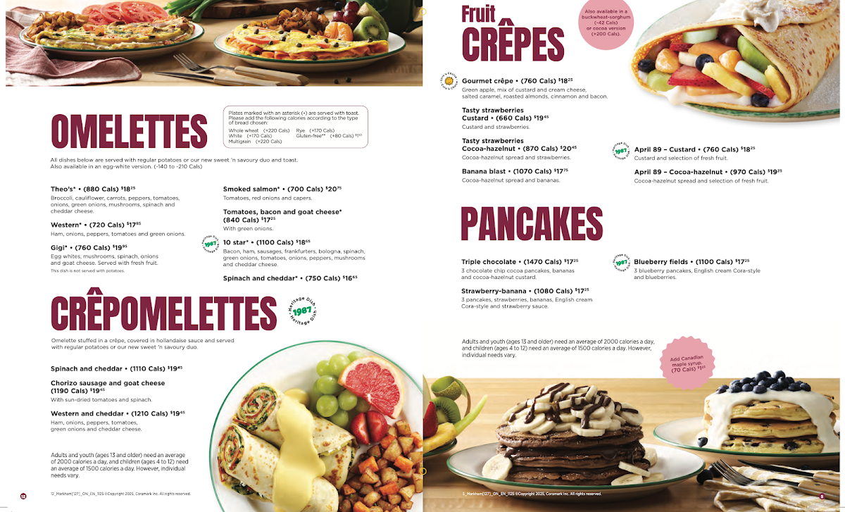 Menu, Cora Breakfast and Lunch