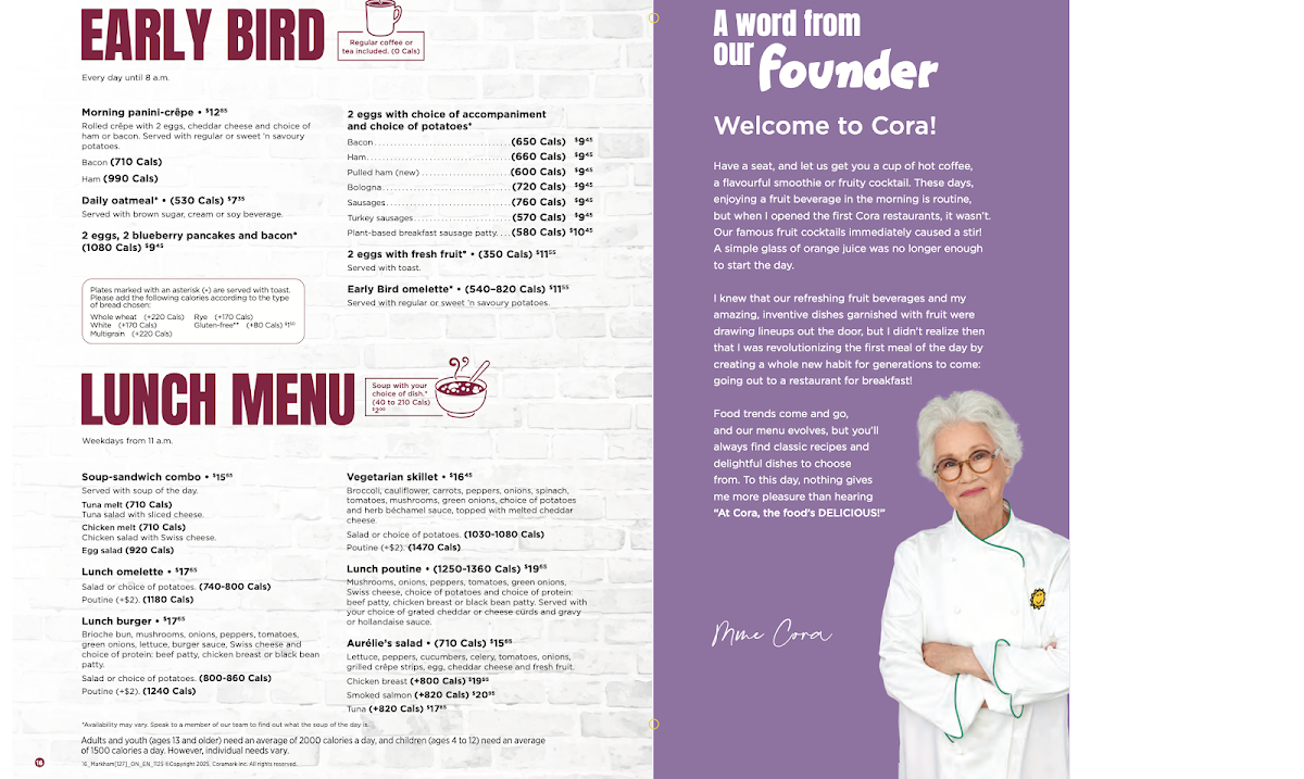 Menu, Cora Breakfast and Lunch