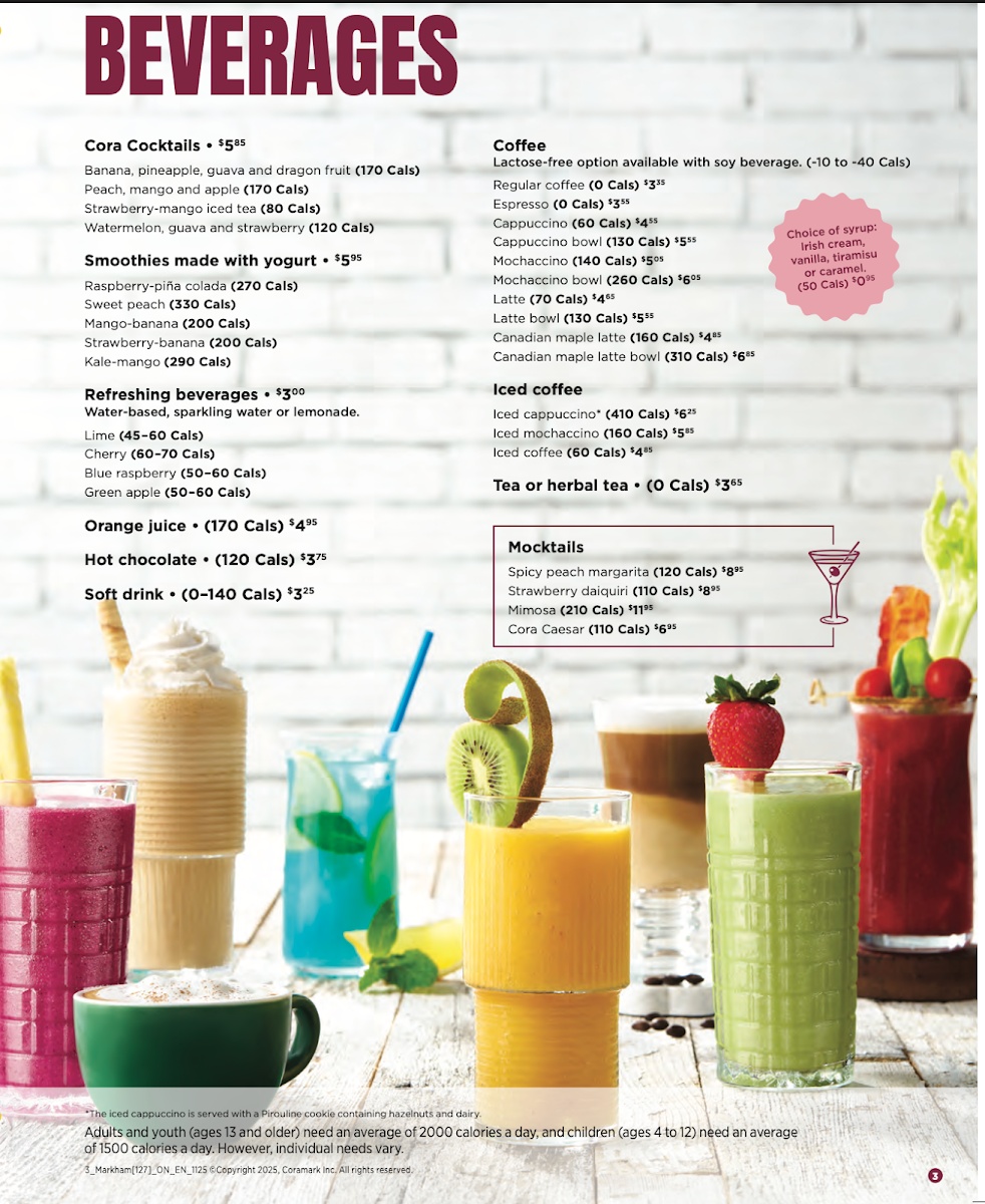 Menu, Cora Breakfast and Lunch
