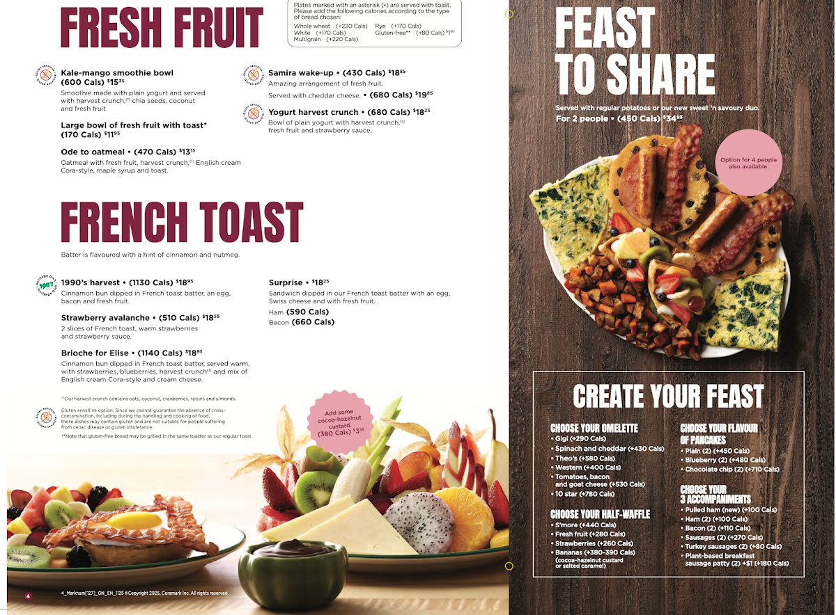 Menu, Cora Breakfast and Lunch
