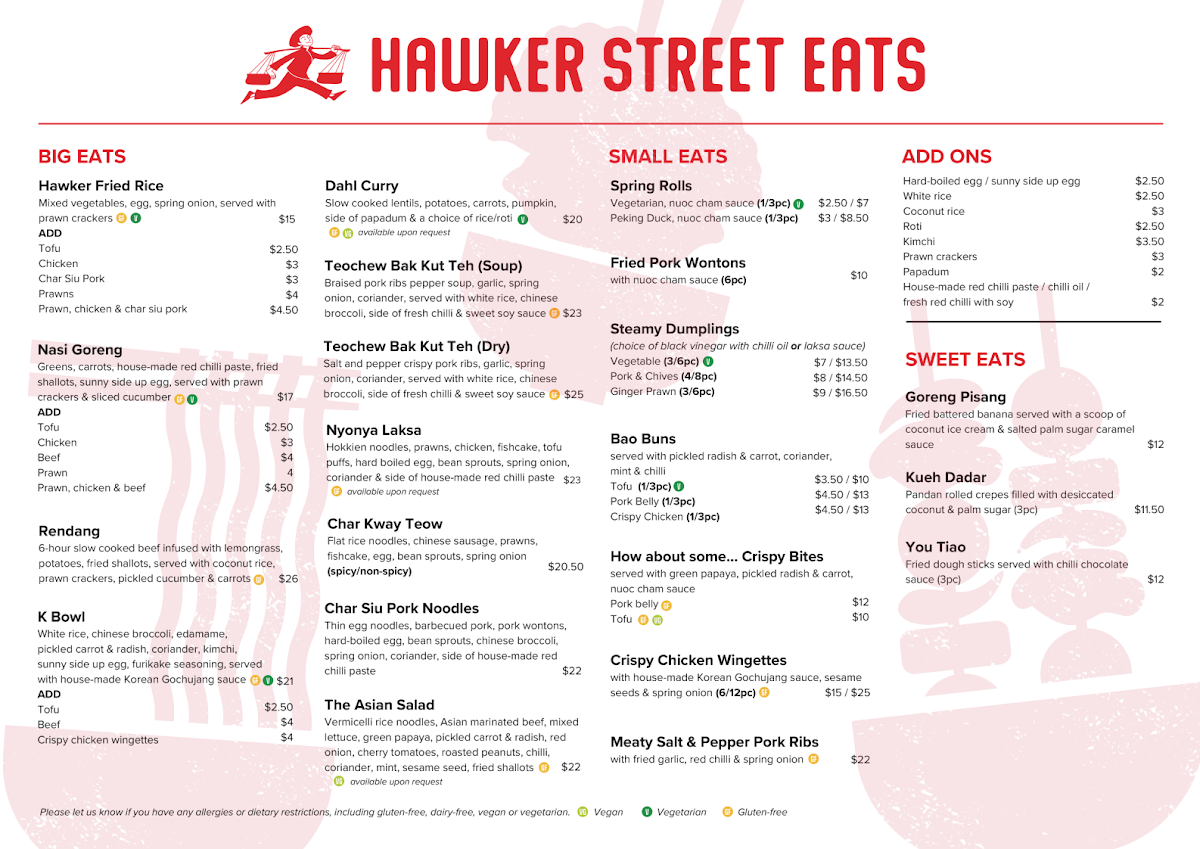 Menu, Hawker Street Eats