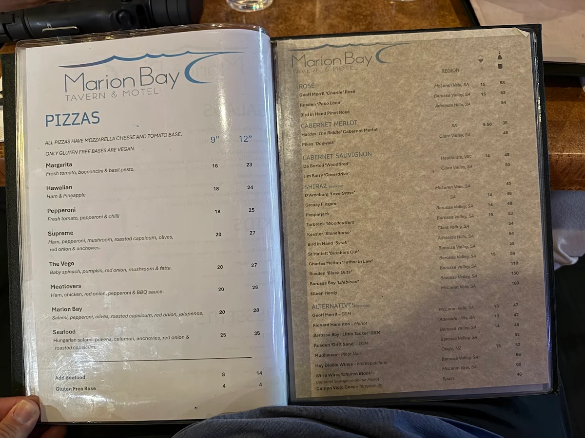 Menu, Marion Bay Tavern & Motel