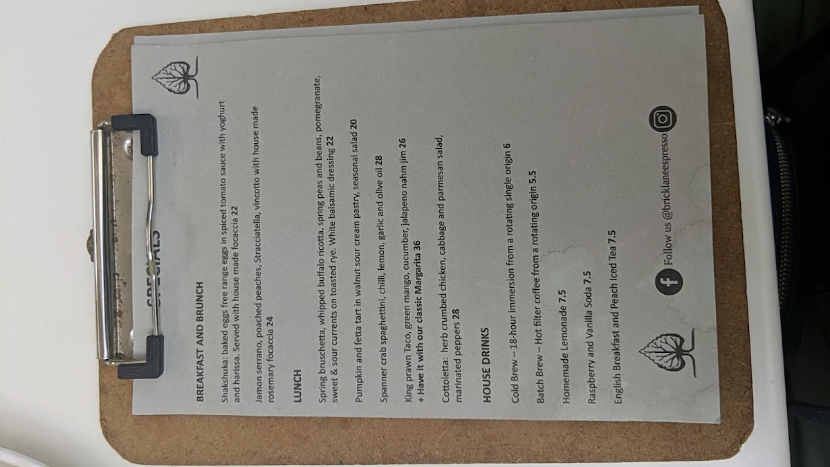 Menu, Brick Lane Espresso
