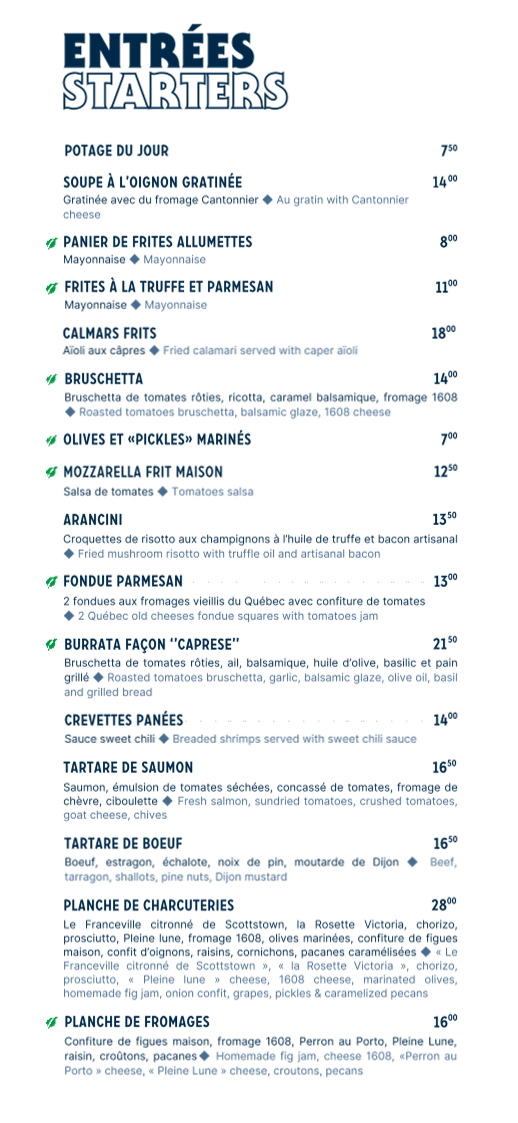 Menu, Sapristi...bistro bar