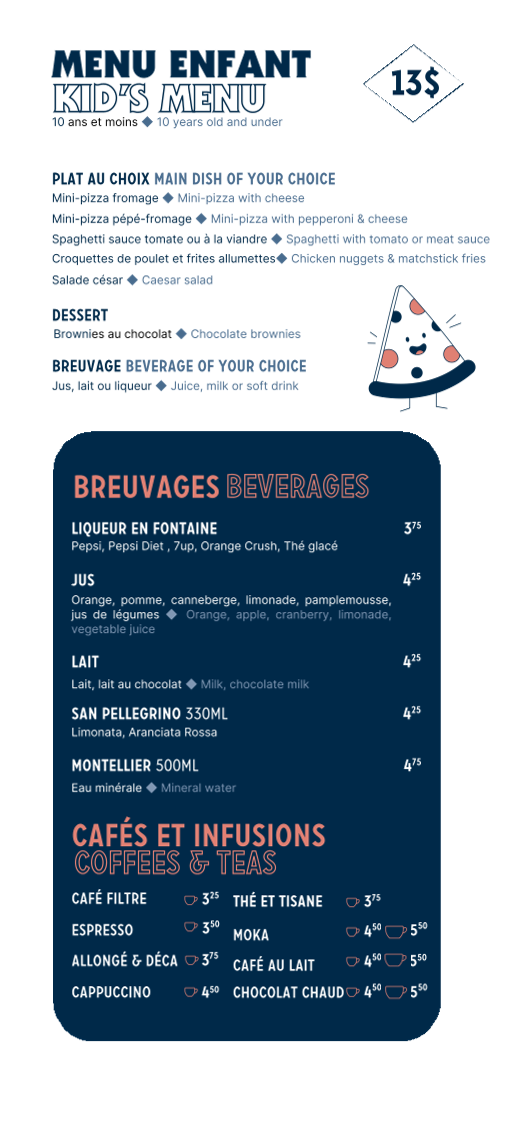 Menu, Sapristi...bistro bar