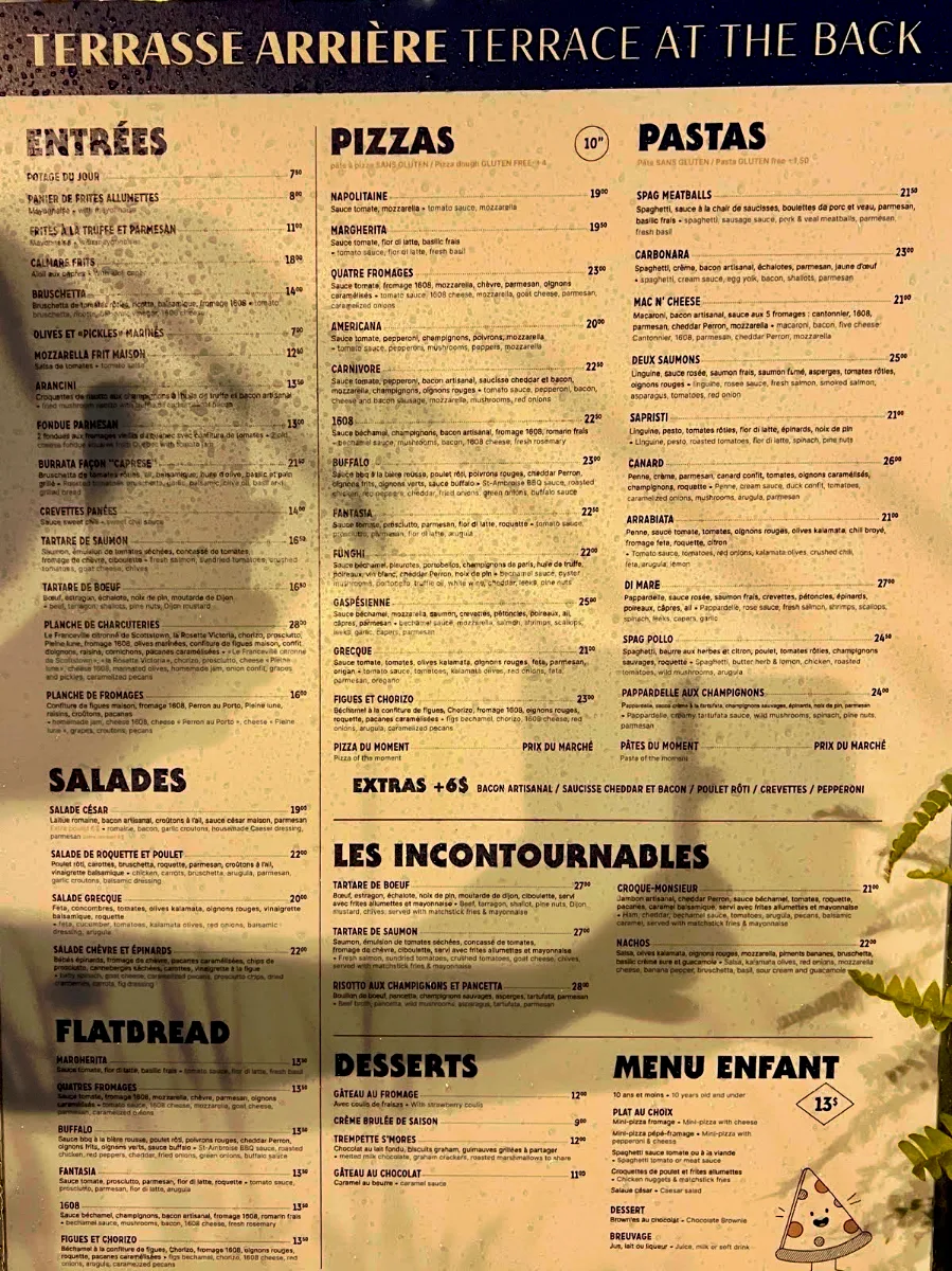 Menu, Sapristi...bistro bar