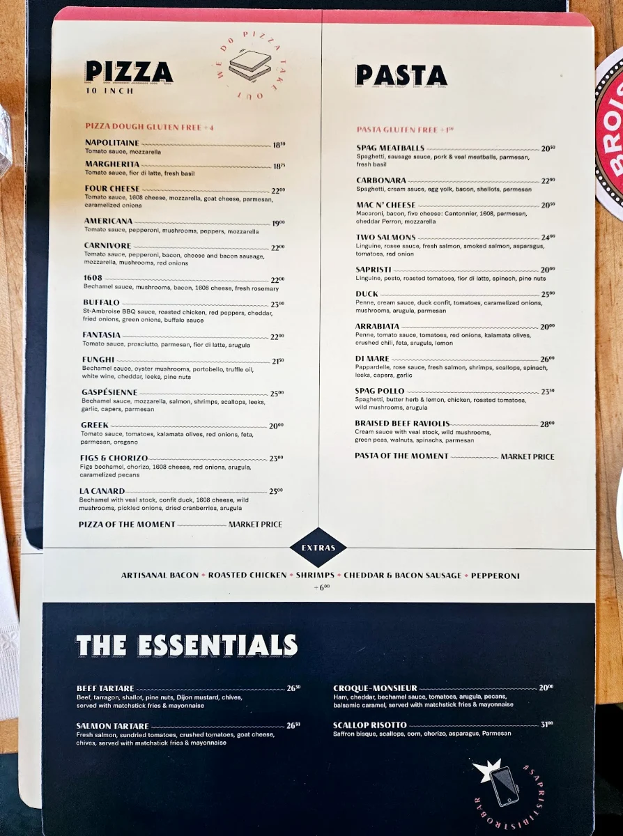Menu, Sapristi...bistro bar
