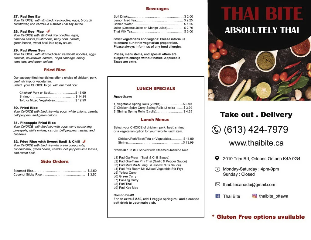 Menu, Thai Bite