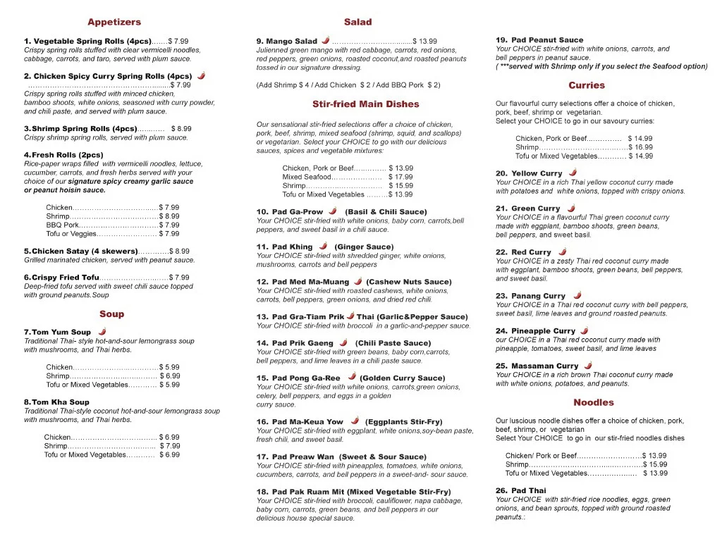 Menu, Thai Bite
