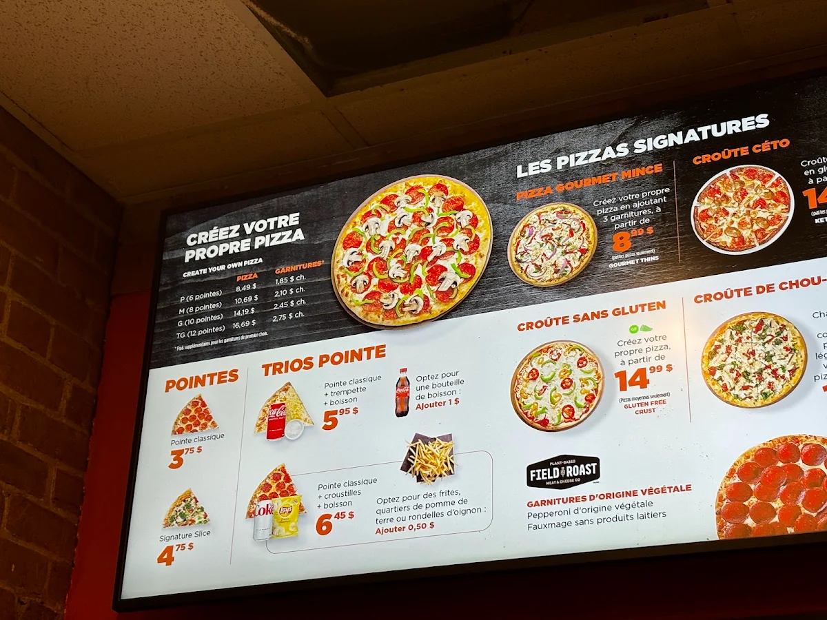 Menu, Pizza Pizza