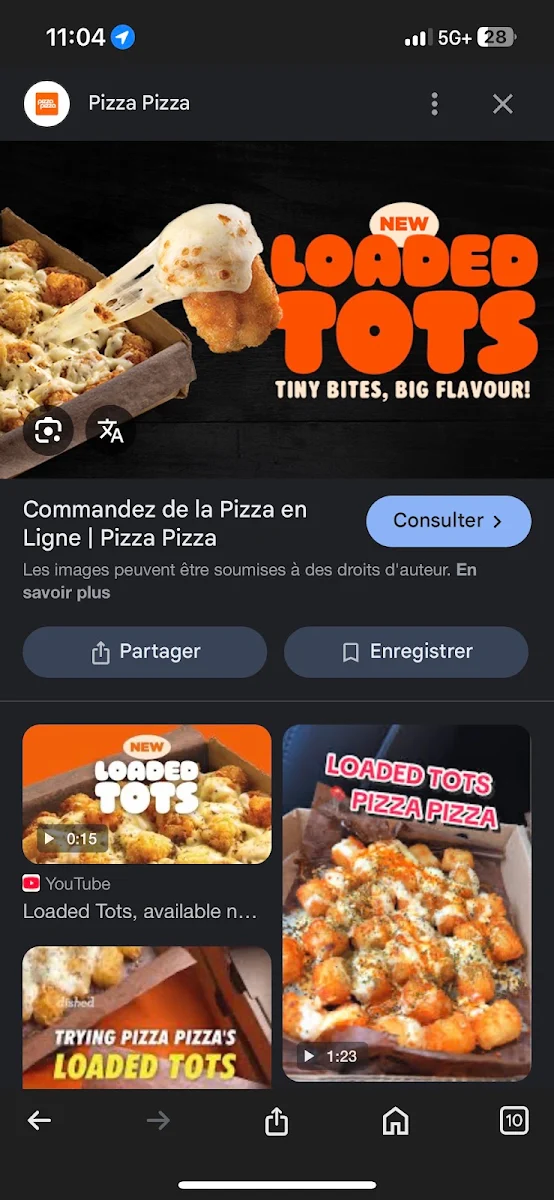 Menu, Pizza Pizza
