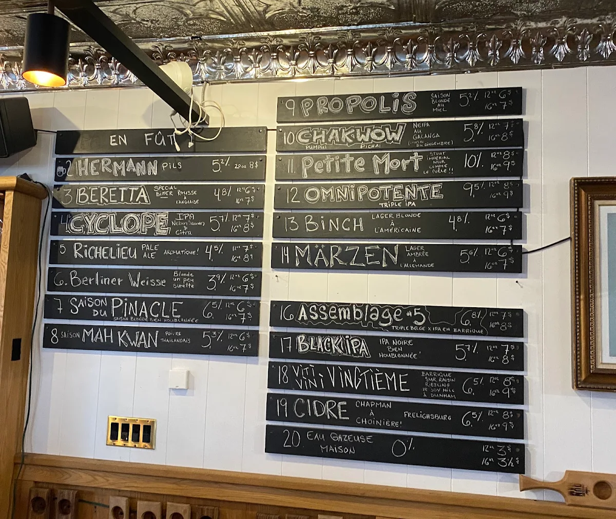 Menu, Brasserie Dunham / Pub & Boutique