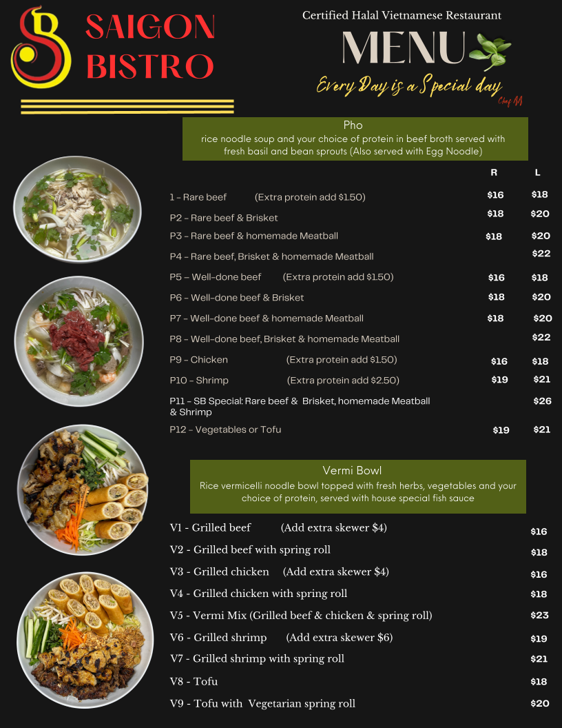 Menu, Saigon Bistro