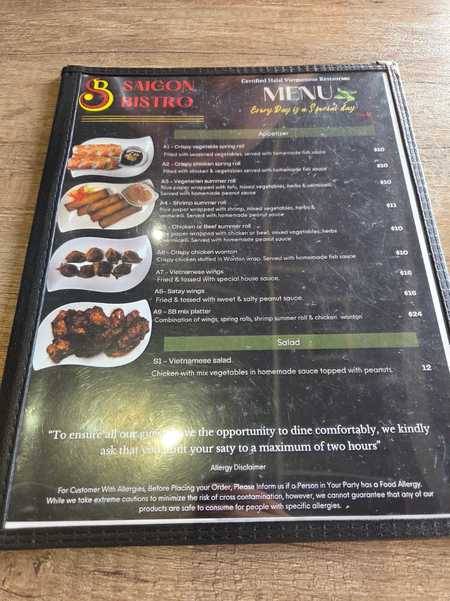 Menu, Saigon Bistro