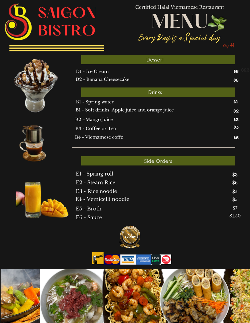 Menu, Saigon Bistro