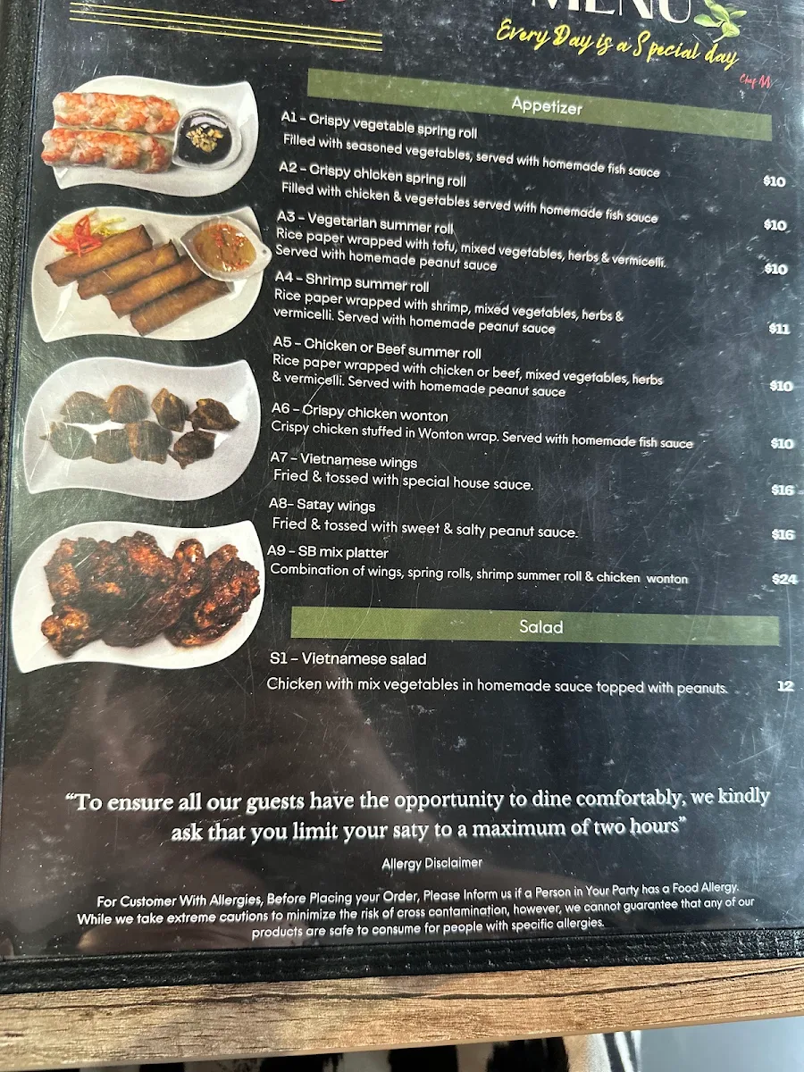 Menu, Saigon Bistro