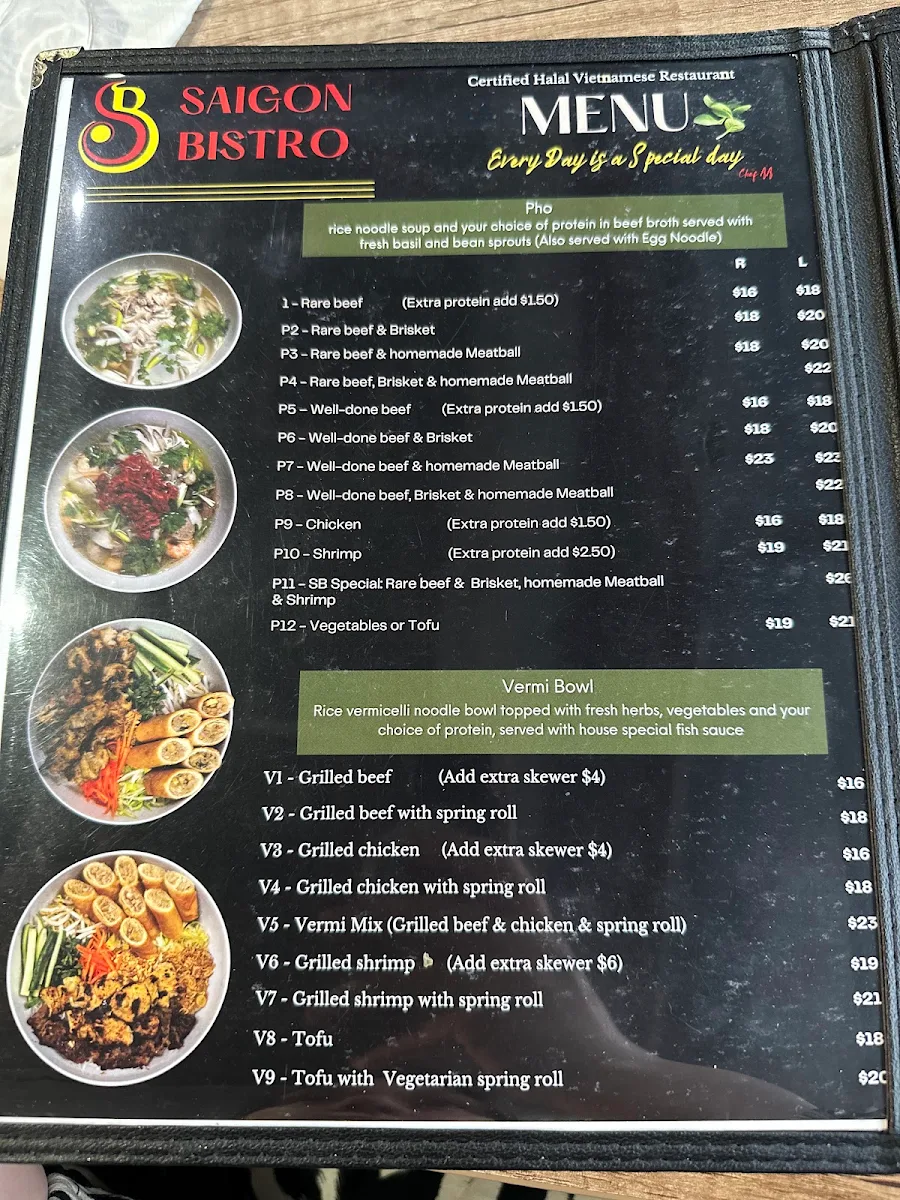Menu, Saigon Bistro