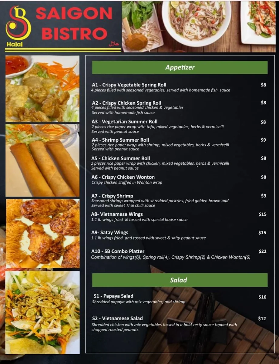 Menu, Saigon Bistro