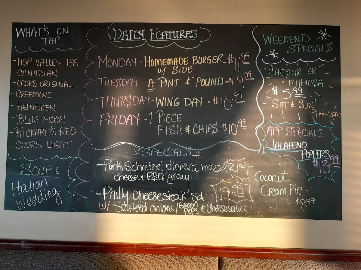Menu, M&M Bar and Grill