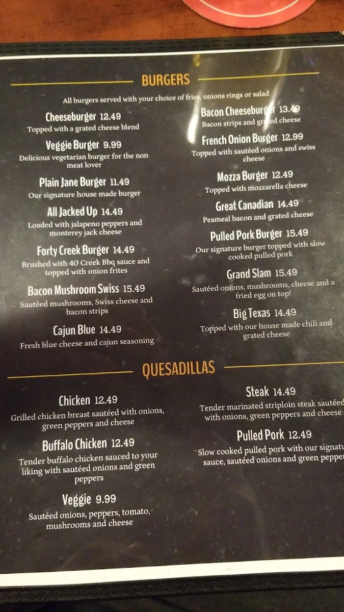 Menu, M&M Bar and Grill