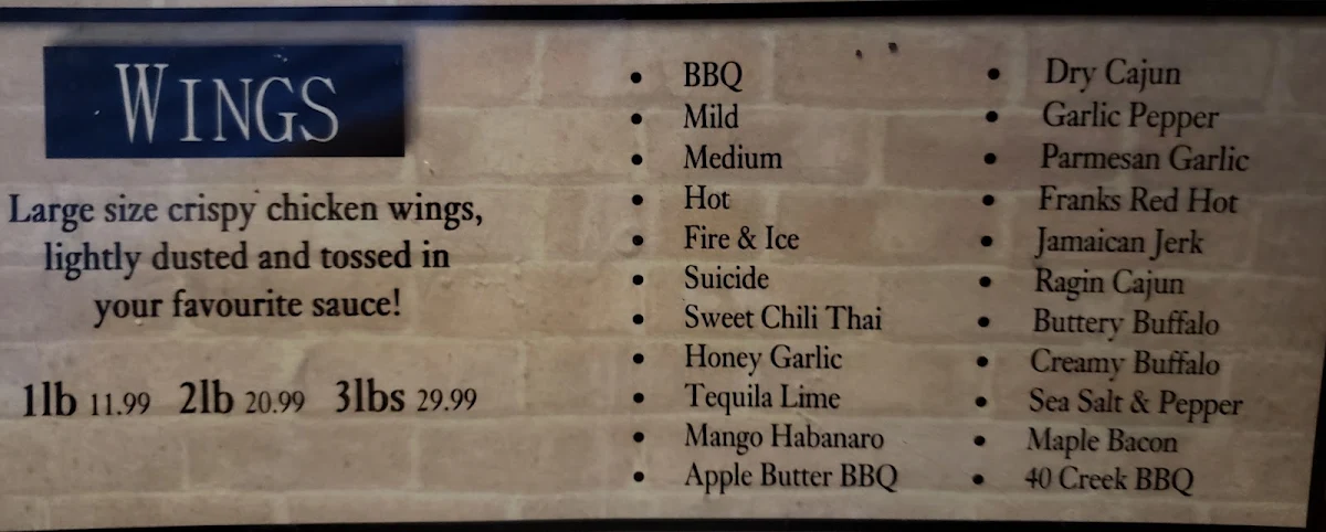 Menu, M&M Bar and Grill