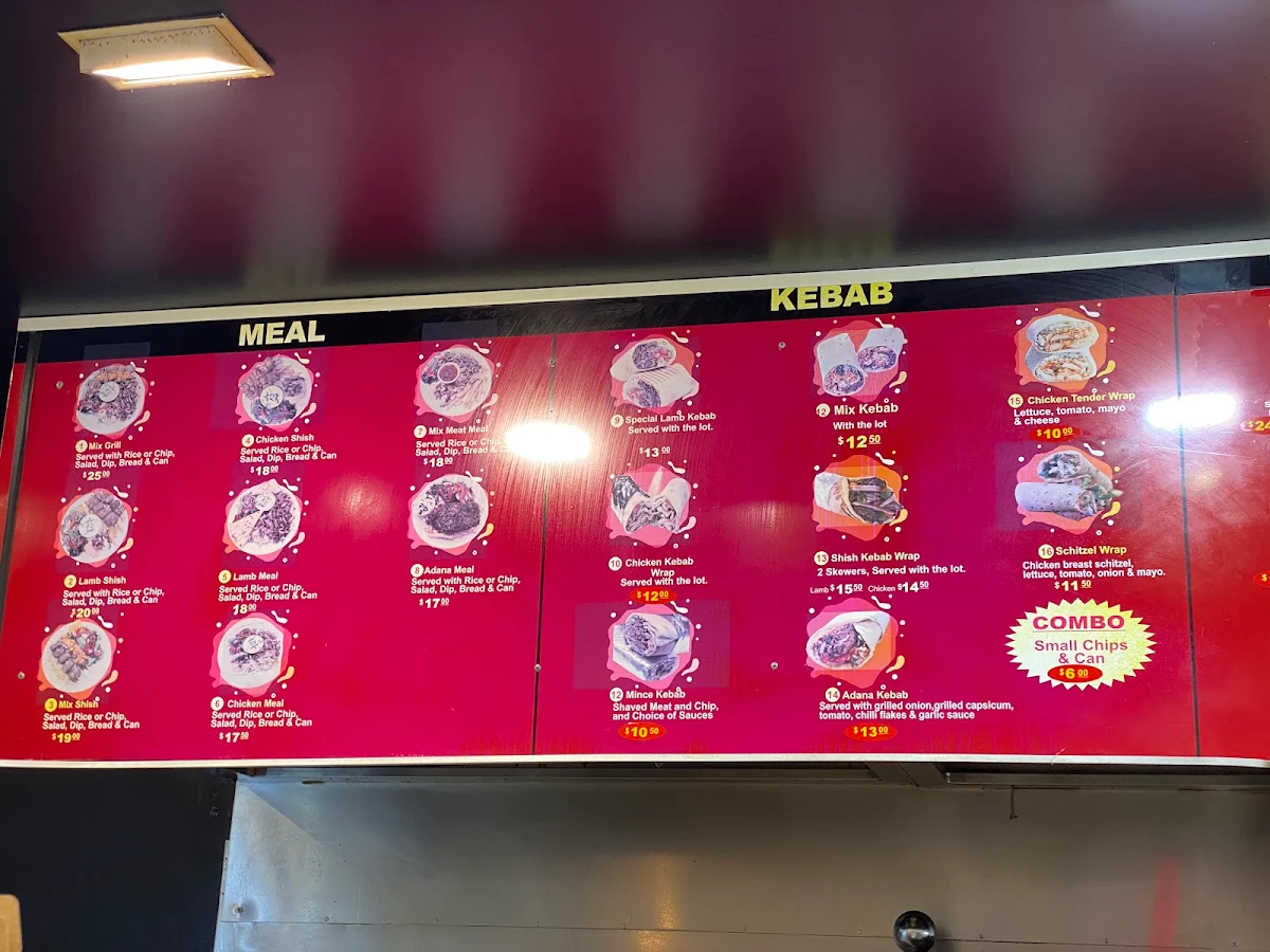 Menu, Mentone Kebab House