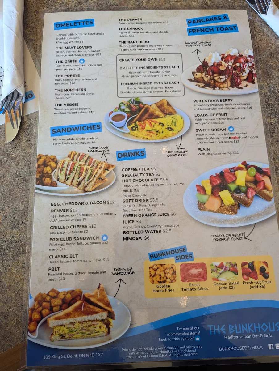 Menu, The Bunkhouse Restaurant (Delhi)
