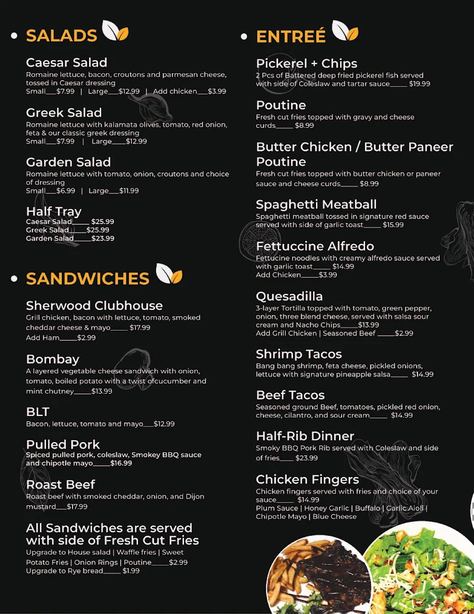 Menu, Sherwood Village Restaurant