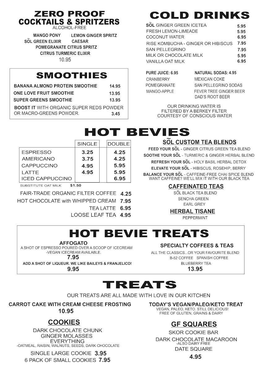 Menu, Sõl Kitchen