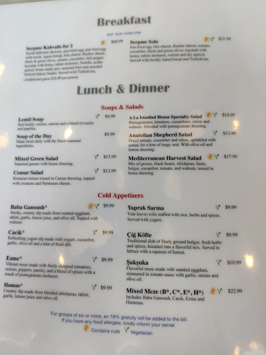 Menu, JOEY Rideau