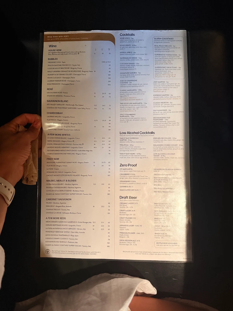Menu, JOEY Rideau