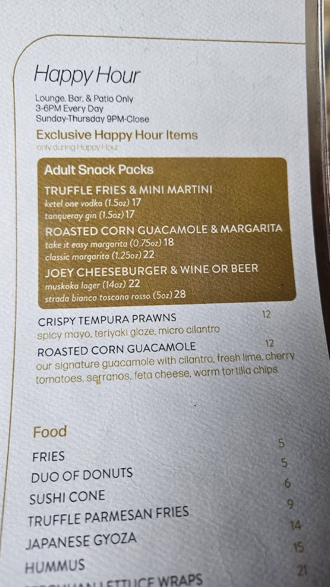 Menu, JOEY Rideau