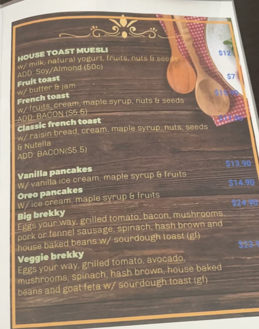 Menu, Neo Cafe Restaurant
