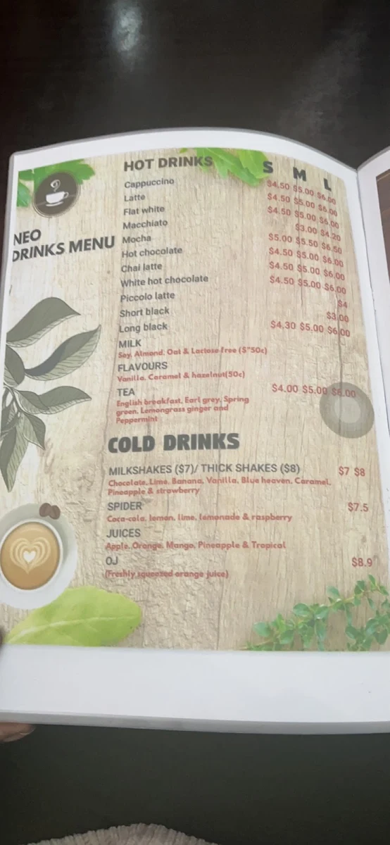 Menu, Neo Cafe Restaurant