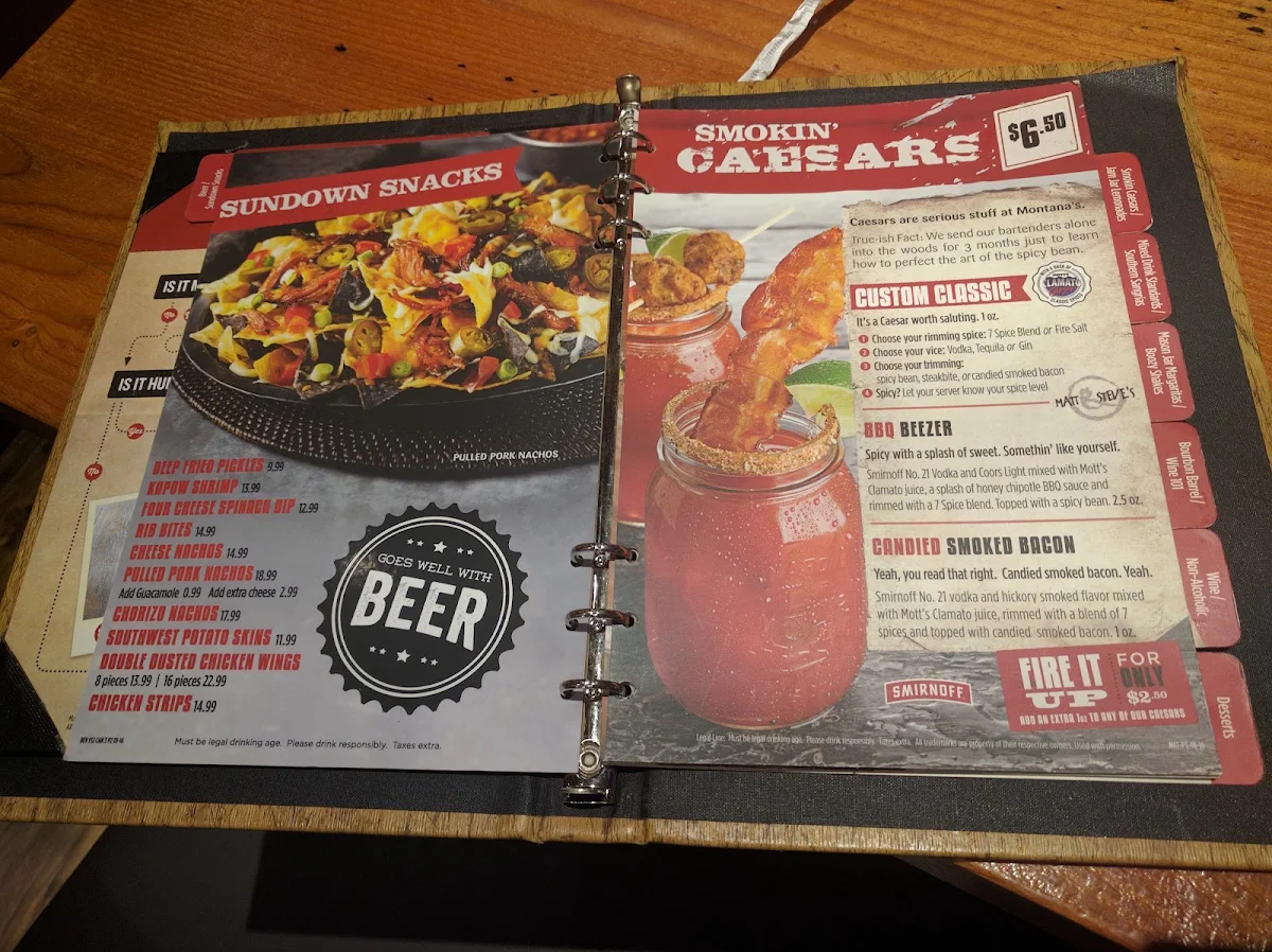 Menu, Montana’s BBQ & Bar