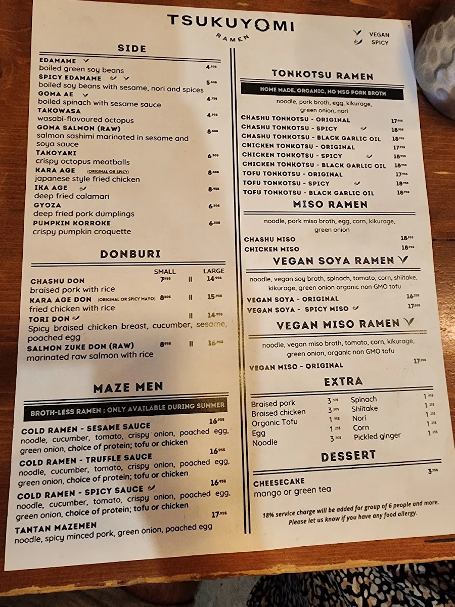 Menu, Tsukuyomi Ramen - Mile End