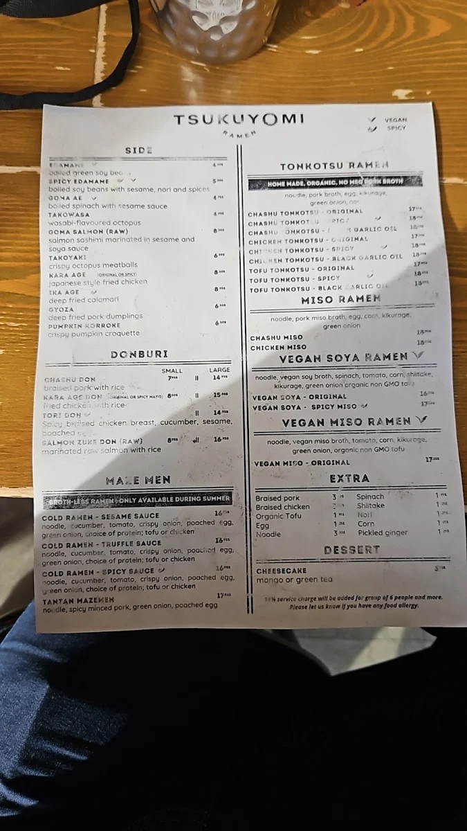 Menu, Tsukuyomi Ramen - Mile End