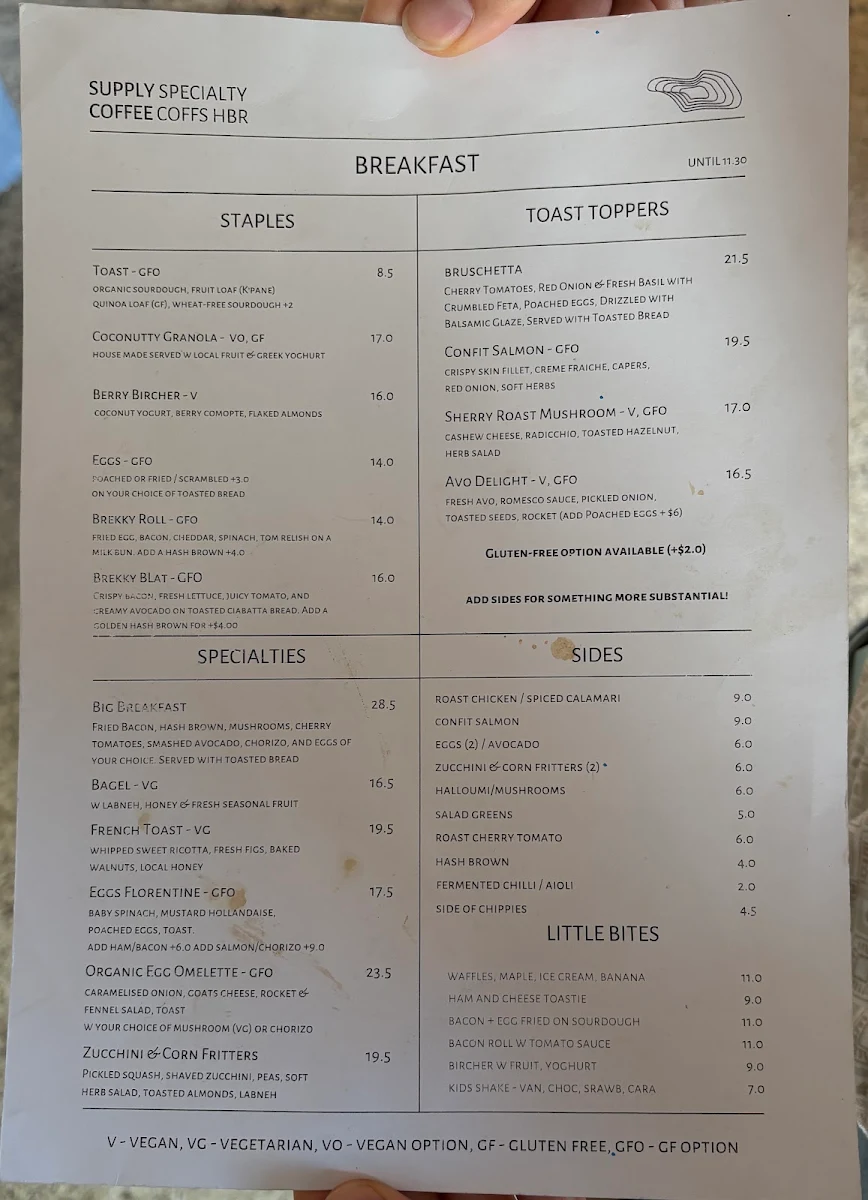 Menu, Supply Speciality Coffee and Bar