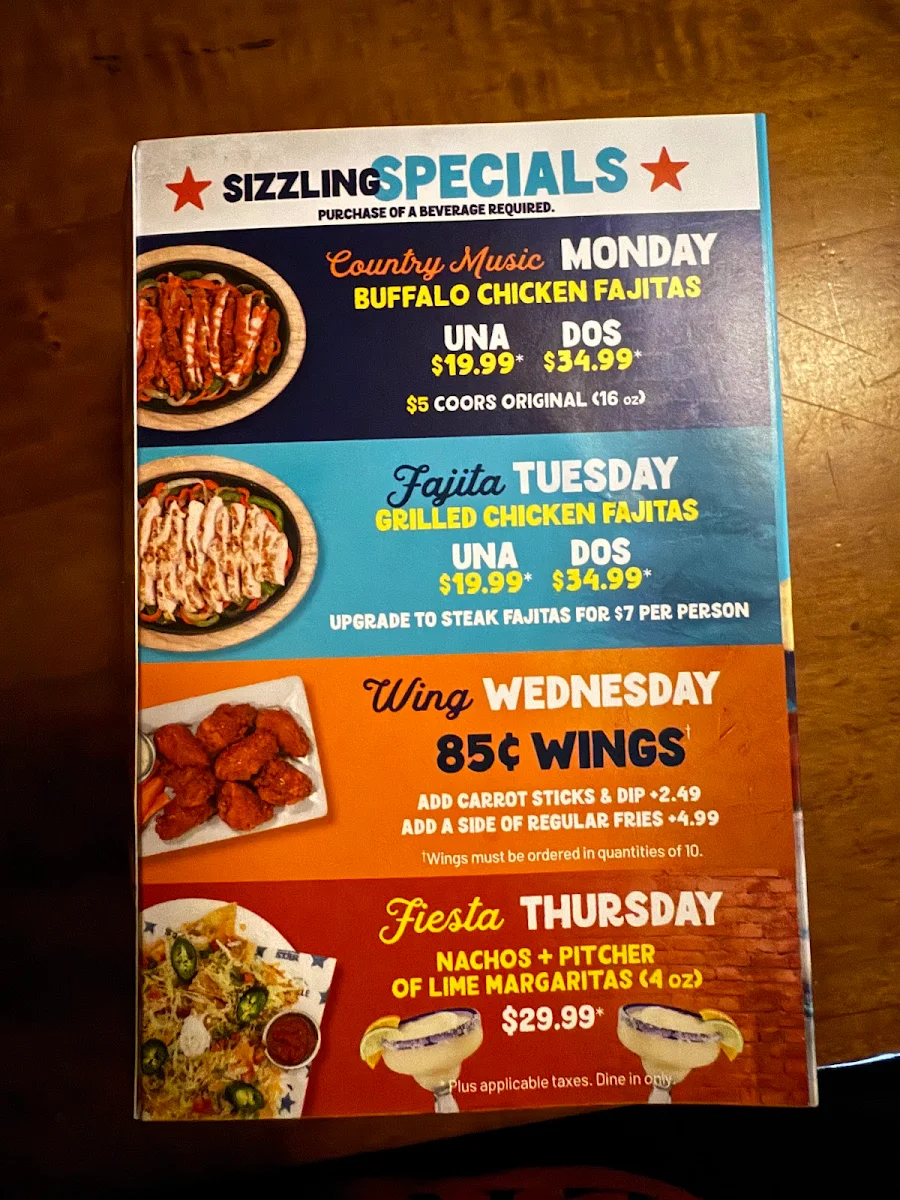 Menu, Lone Star Texas Grill