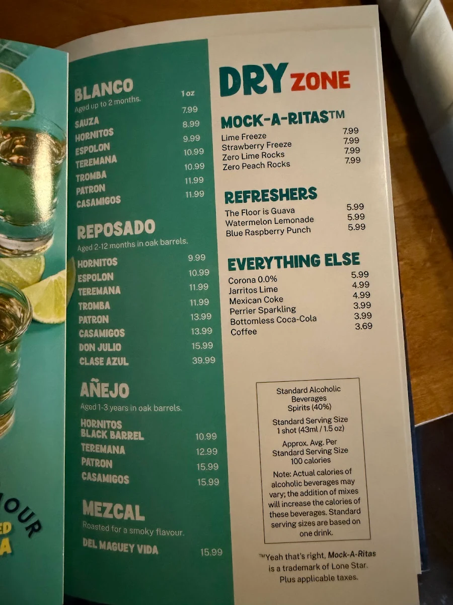 Menu, Lone Star Texas Grill