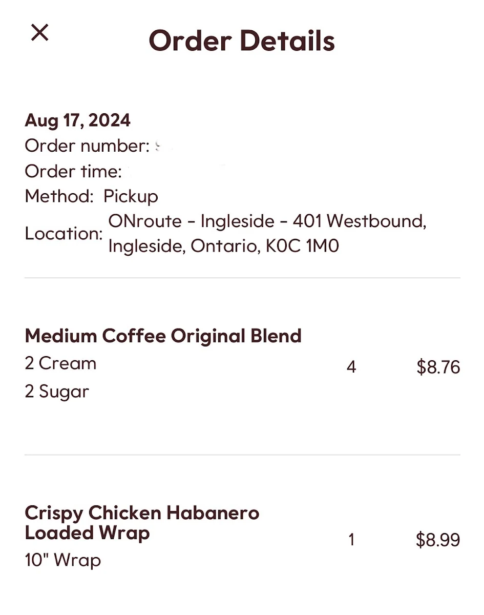 Menu, Tim Hortons