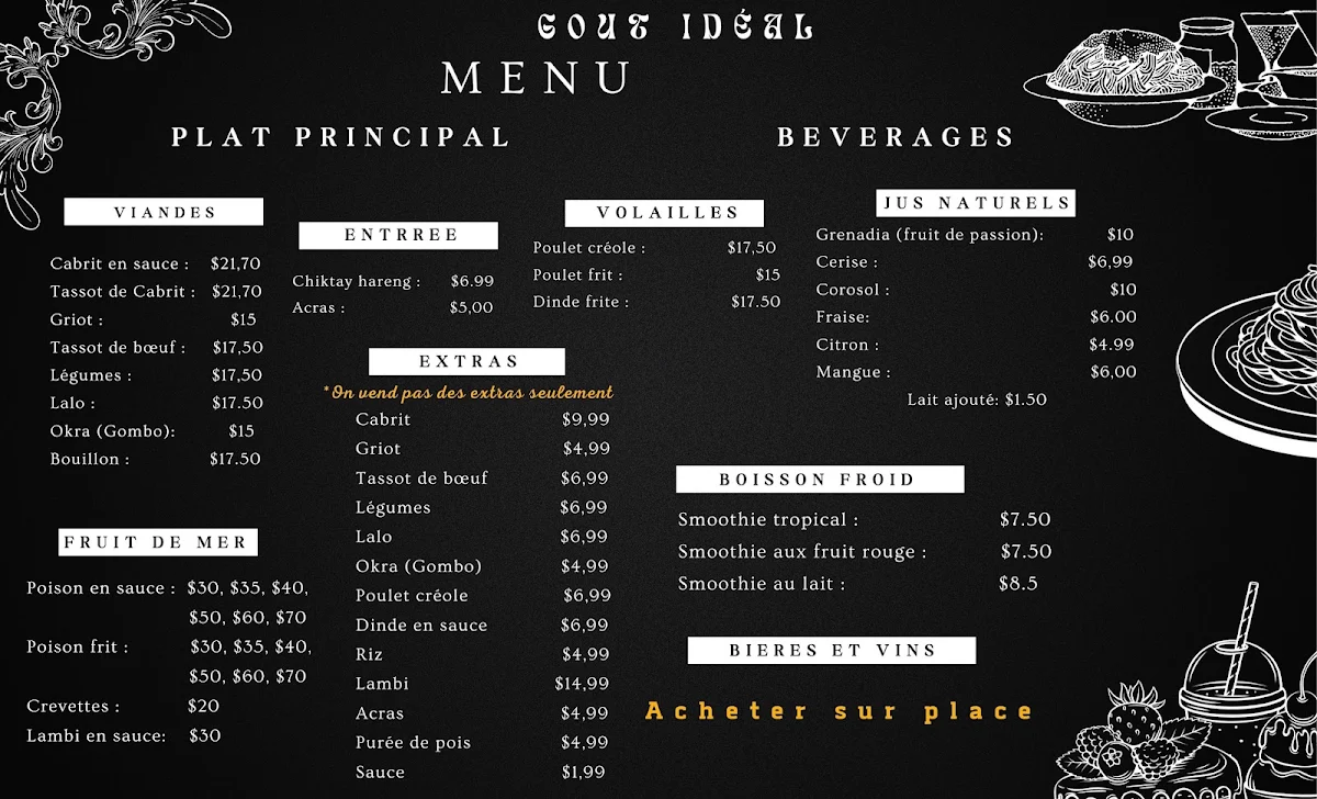 Menu, Restaurant Goût Idéal