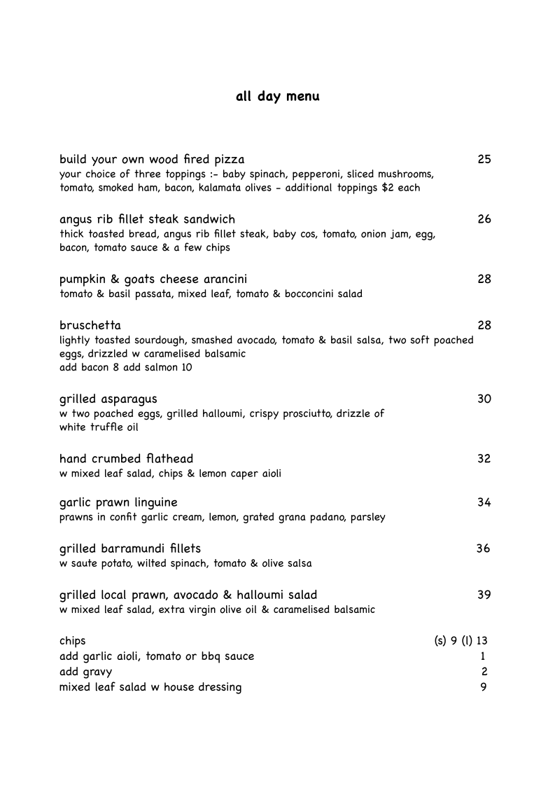 Menu, Cream Patisserie Boulangerie
