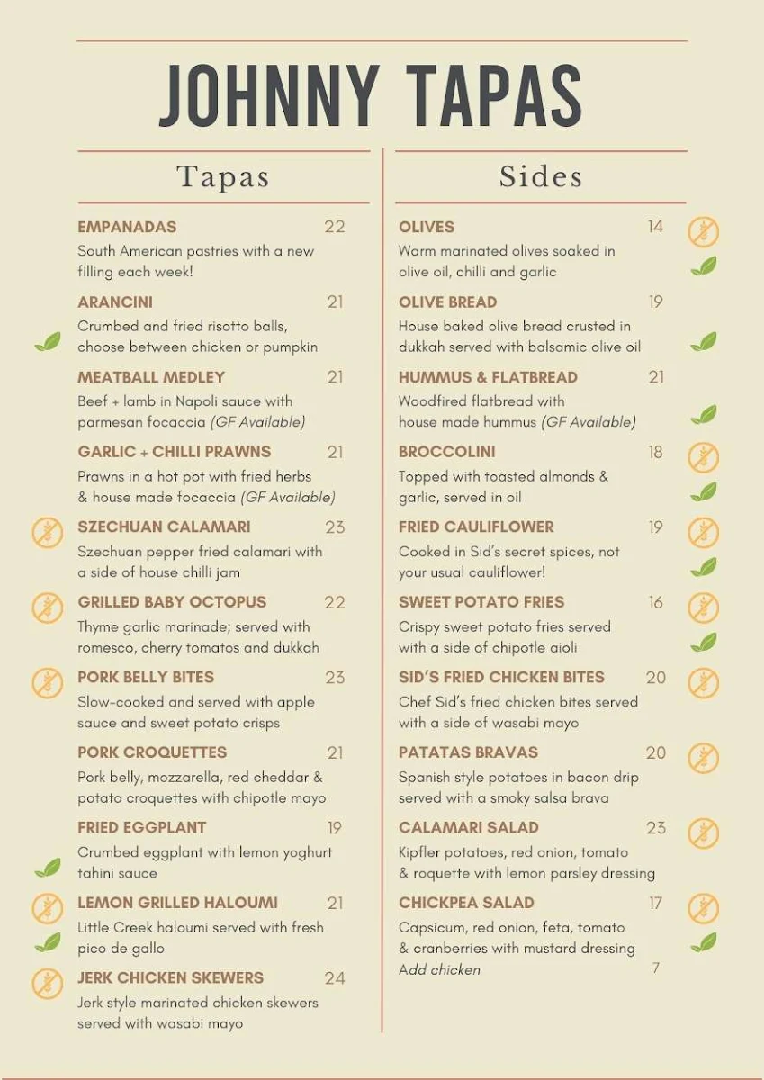 Menu, Johnny Tapas