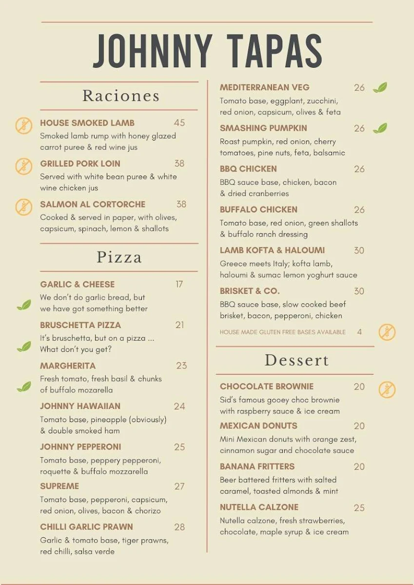Menu, Johnny Tapas
