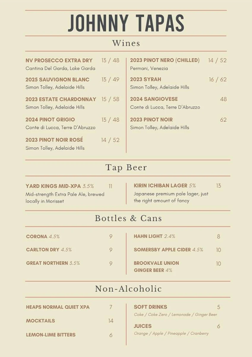 Menu, Johnny Tapas